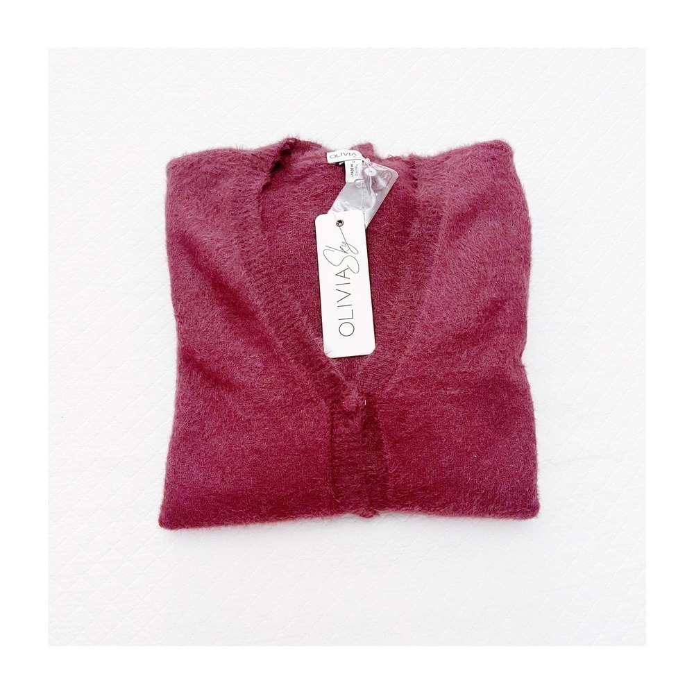 Olivia Sky Burgundy Sweater Button Down Knot Tie SZ S